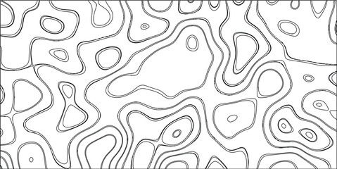 Black and white abstract contour map pattern with organic, irregular, and flowing lines creating a unique, natural, and topographical visual texture for graphic design and artistic backgrounds © Brainless