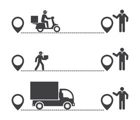 courier delivery servise on truck and bike icon