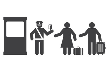 tourists on passport immigration officer control icon