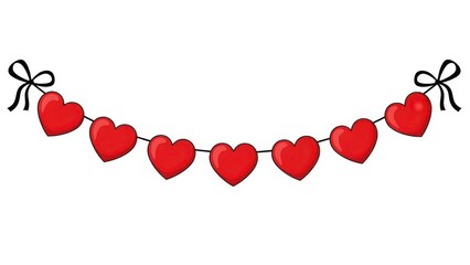 Heart garland with bows isolated on white background