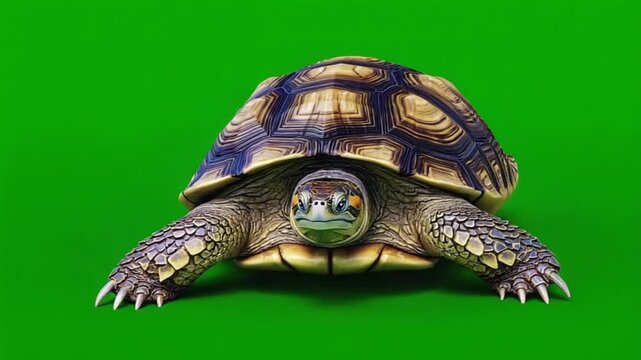 Detailed turtle with green screen background for video editing
