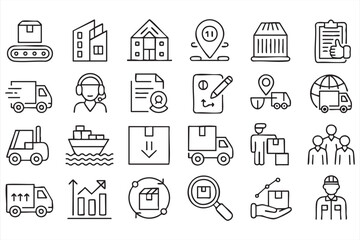 Fototapeta premium Global Logistics and Transport Line Icons for Dashboards