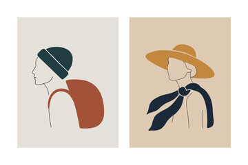 Minimalist Boho Portrait of Man and Woman in Line Art Style