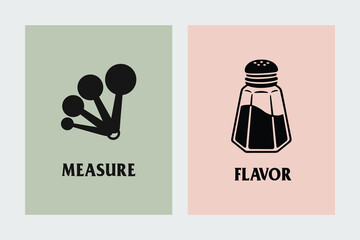 Minimalist Kitchen Icons Set with Measuring Spoons and Salt Shaker