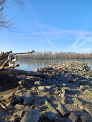 Rocky groyne river calm morning