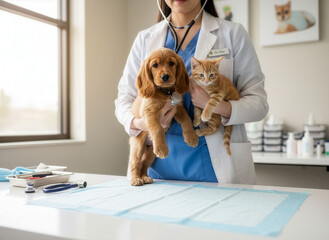 V&eacute;t&eacute;rinaire, chiot et chaton, complicit&eacute; en consultation clinique