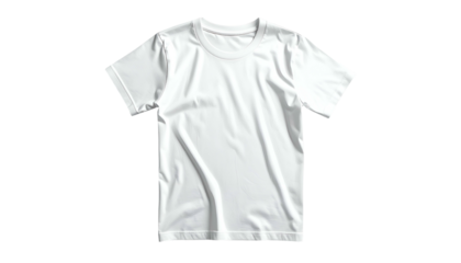 A clean, white, short-sleeved t-shirt isolated on a black background, centered