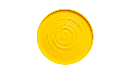 A brightly lit, circular object with concentric rings against a stark black background