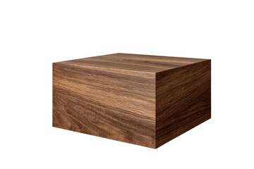 Solid dark wood cube with visible grain texture on black background brown, Png, Isolated on Transparent Background, Cut Out