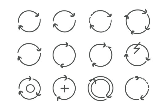Set of 12 circular arrow icons with variations