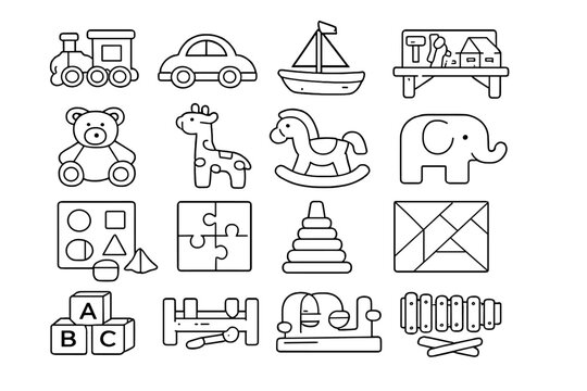 Collection of outline icons of children's toys