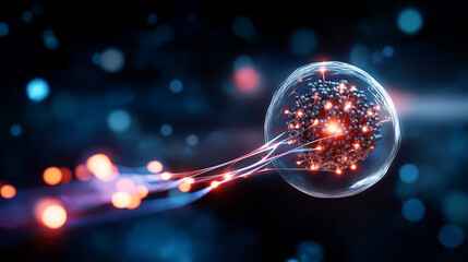 Molecular biology cell membrane rupture, abstract digital graphic design element, cellular breakdown, biological destruction, membrane disruption, with copy space