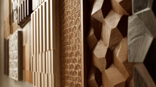 Medium shot highlighting sunken 3D engraving on panels featuring recessed patterns that create shadowed dimensional effects on flat surfaces.