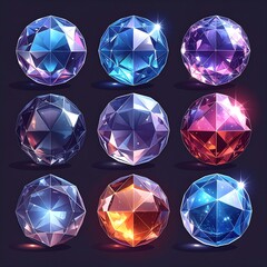 Nine geometric spheres with facets in vibrant colors