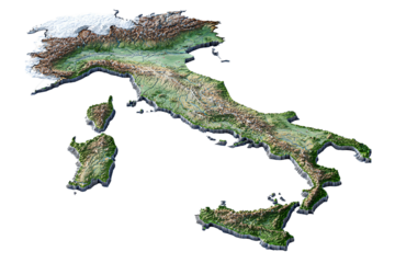 Satellite view of the country of italy isolated on transparent background