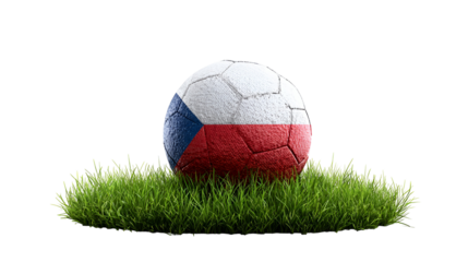 Czech republic flag soccer ball on grass isolated on transparent background