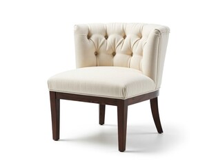 Fototapeta premium Upholstered tufted armchair with dark wooden legs