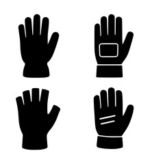 Fototapeta premium 4 icons of glove illustrations, black, transparent background