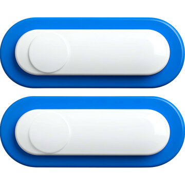 Two blue and white toggle switches, one on, one off, for on/off control