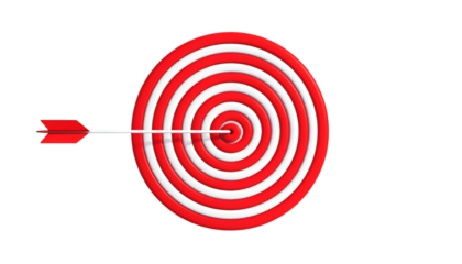A bullseye target with an arrow perfectly hitting its center, set against a black backdrop