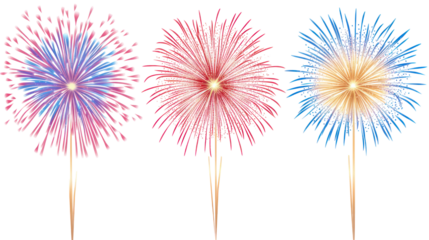 Set of vector holiday fireworks on transparent background