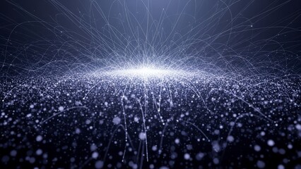 Abstract Digital Network of Glowing Particles and Lines.