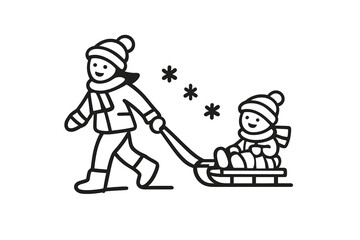 Person pulling a child on a sled in the snow
