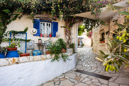 Afionas old village on the top of the hill near Porto Timony beach, Corfu, Greece 