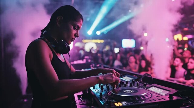 Female DJ Playing Music at Nightclub Party