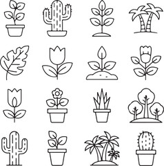 Minimal Thin Line Nature & Gardening Icon Set.