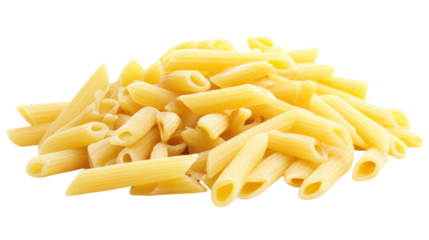 A pile of yellow pasta with a white background