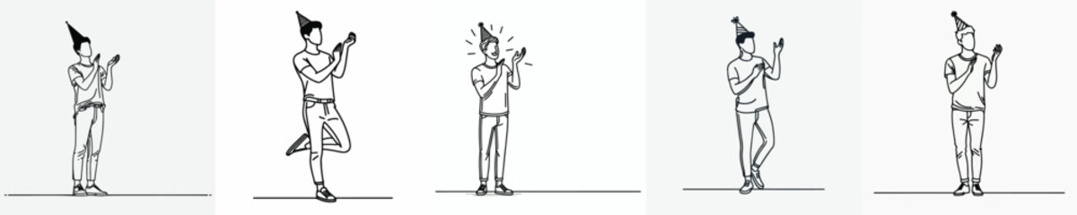 vector line art full body of man clapping in party