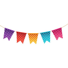 Obraz premium Colorful polka dot bunting flags on a string for party decoration isolated on transparent background