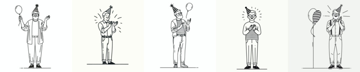 vector line art full body of grandfather clapping in party © My_Vector
