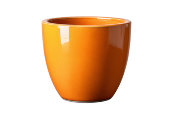 Orange ceramic pot with glossy finish isolated on black background planter, Png, Isolated on Transparent Background, Cut Out
