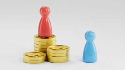 Red On Gold Coins: Beside Smaller Upright Blue Counterpart
