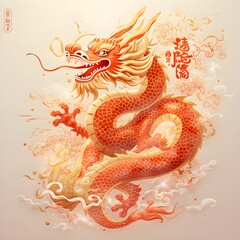 Golden Dragon Chinese New Year Artwork Symbolizing Power and Prosperity. 
