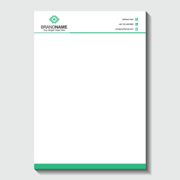 Professional letterhead template with green accents and modern logo