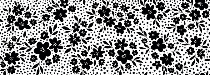 Leaves branch and Hand Drawn doodle Scribble floral plants banner, seamless pattern. Creative minimalist Abstract art background. Design wall decoration, postcard, poster and brochure