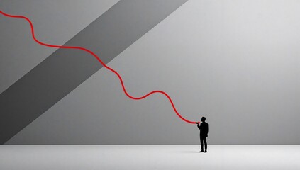 Silhouette following red line