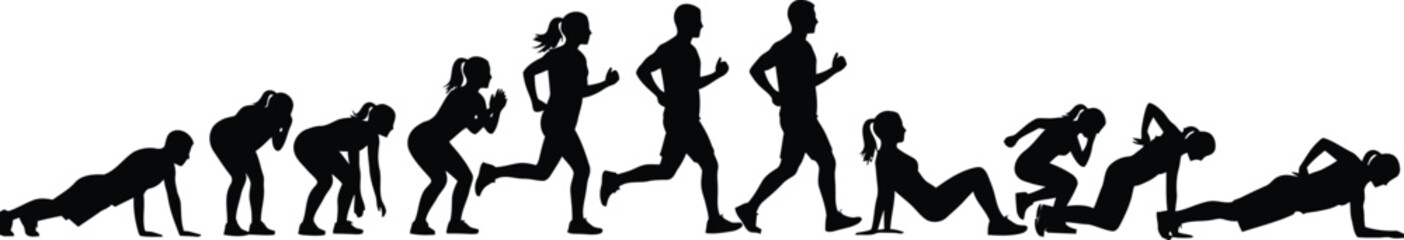 Fitness People Collection: Workout Silhouettes of Athletes Training Vector