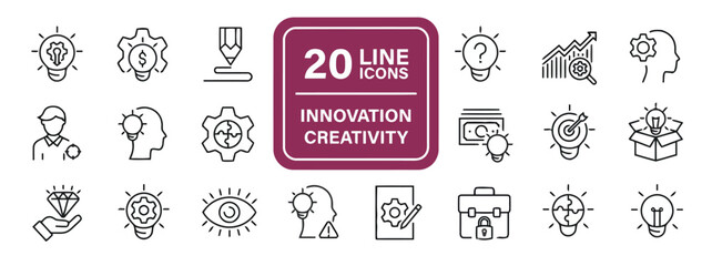 Innovation creativity line icons set for business strategy © MdRifat