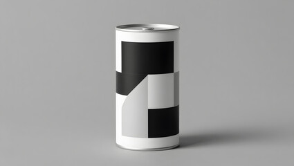 Black and White Can on Grey Background