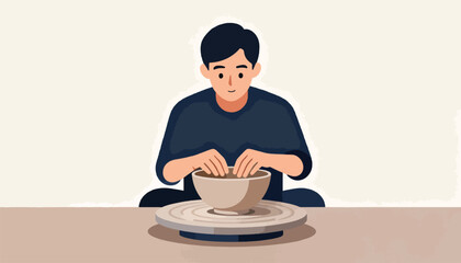 A person intently shaping clay on a pottery wheel