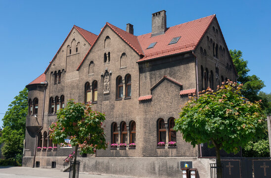 Historic building on John Paul II Square, Nowy Bytom. Ruda Śląska, Poland. 
