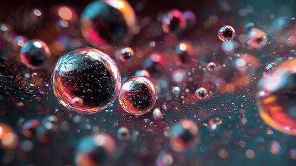 Concept of energy bubbles shrinking down to represent loss of power and resources in a dark background with colorful reflections