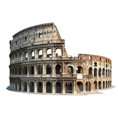 Obraz premium A detailed view of the historic Colosseum, Rome's iconic ancient Roman amphitheater, rendered on a clean white background.