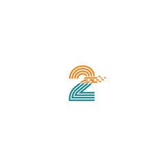 Stylized turquoise number two logo with orange sun rays.