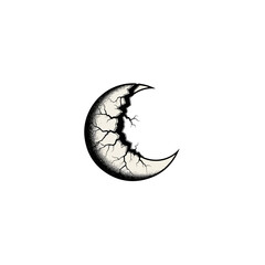 Cracked Crescent Moon with Textured Surface.