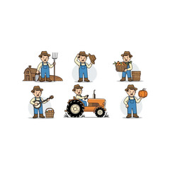 Group of Farmers Engaged in Various Farm Tasks.